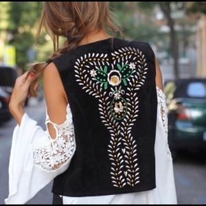 Zara Embroidered Suede Leather Vest